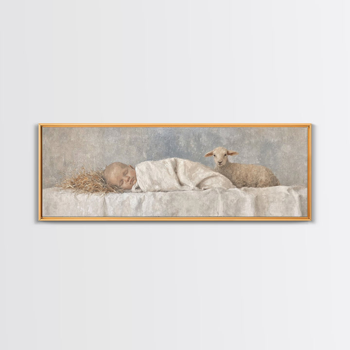 Shepherds Calm Light – Framed Canvas Print – Christian Art Canvas – Christian Wall Art – Christmas Art Work – Panoramic Print – Nativity