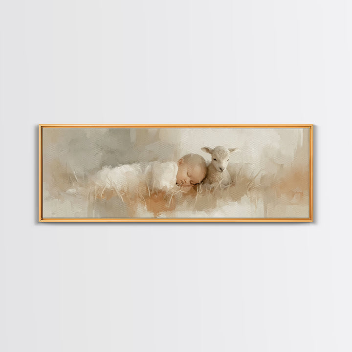 Divine Meadow Calm, Framed Canvas Print, Christian Art, Christian Christmas Decor, Jesus Painting Canvas, Panoramic Painting, Unique Christ