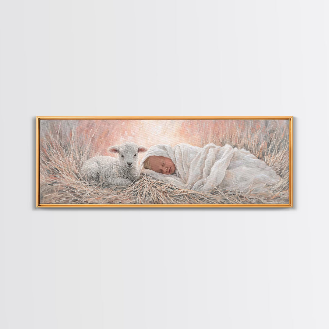 Silent Town Light | Framed Canvas Print | Christian Art | Christmas Wall Art | Jesus Art Print | Panoramic Art | Framed Christian Art