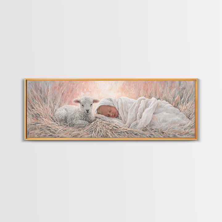 Silent Town Light | Framed Canvas Print | Christian Art | Christmas Wall Art | Jesus Art Print | Panoramic Art | Framed Christian Art