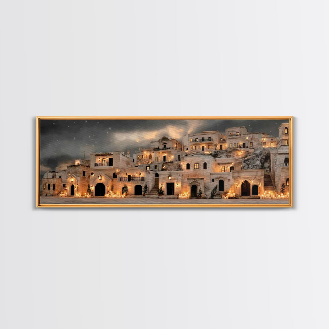Holy City Dawn – Framed Canvas Print – Christian Christmas Art – Christian Wall Art – Christian Art Canvas – Panoramic Painting – Christmas