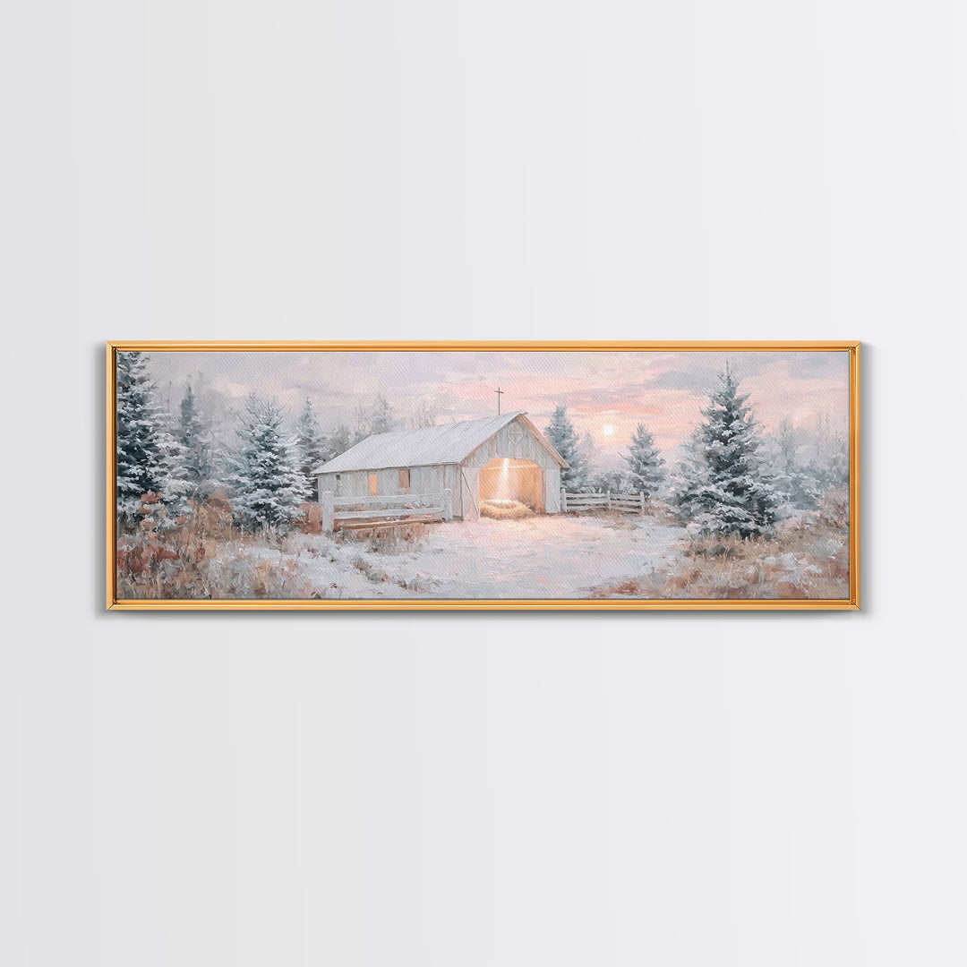 Star Over The Manger, Framed Canvas Print, Panoramic Art, Christian Wall Art, Christian Art Canvas, Christmas Art, Christian Christmas