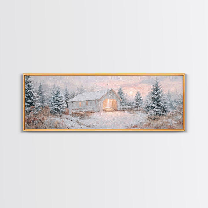 Star Over The Manger, Framed Canvas Print, Panoramic Art, Christian Wall Art, Christian Art Canvas, Christmas Art, Christian Christmas