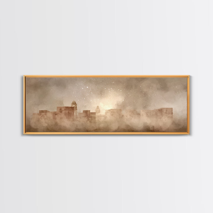 Bethlehem Dawn Haze, Framed Canvas Print, Christian Wall Art, Christian Art Canvas, Christmas Art Work, Panoramic Art, Christian Gift