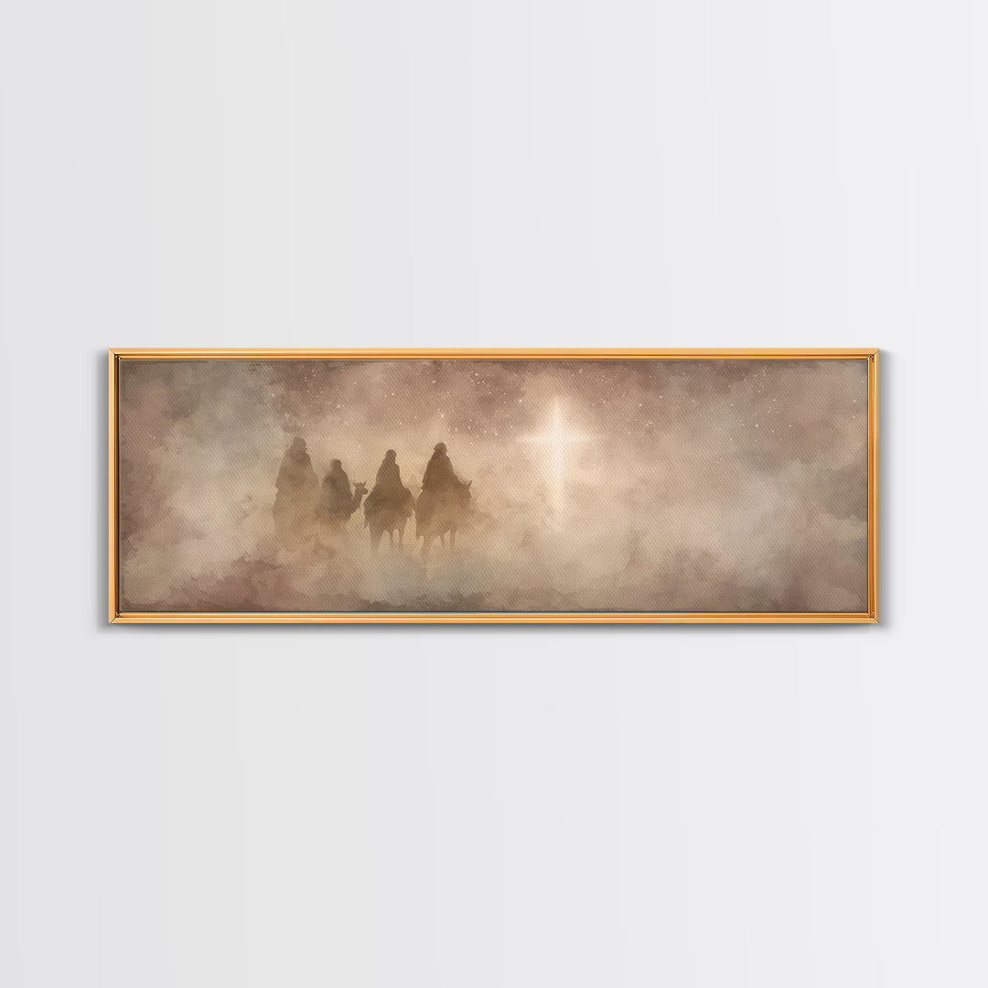 Star-Lit Journey, Framed Canvas Print, Christian Art Canvas, Christmas Wall Art, Christian Christmas Art, Panoramic Print, Christian Decora