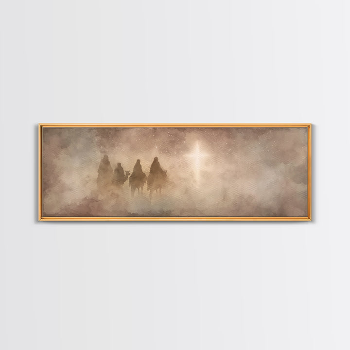 Star-Lit Journey, Framed Canvas Print, Christian Art Canvas, Christmas Wall Art, Christian Christmas Art, Panoramic Print, Christian Decora