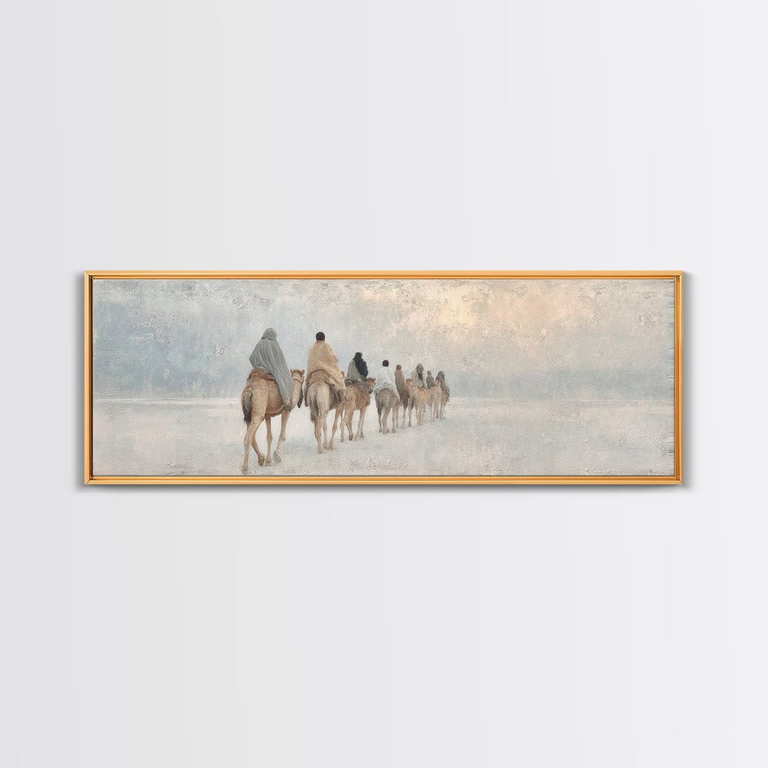 Pilgrims in Light | Framed Canvas Print | Christian Art Canvas | Christmas Art Work | Christian Christmas Art | Panoramic Print | Christian