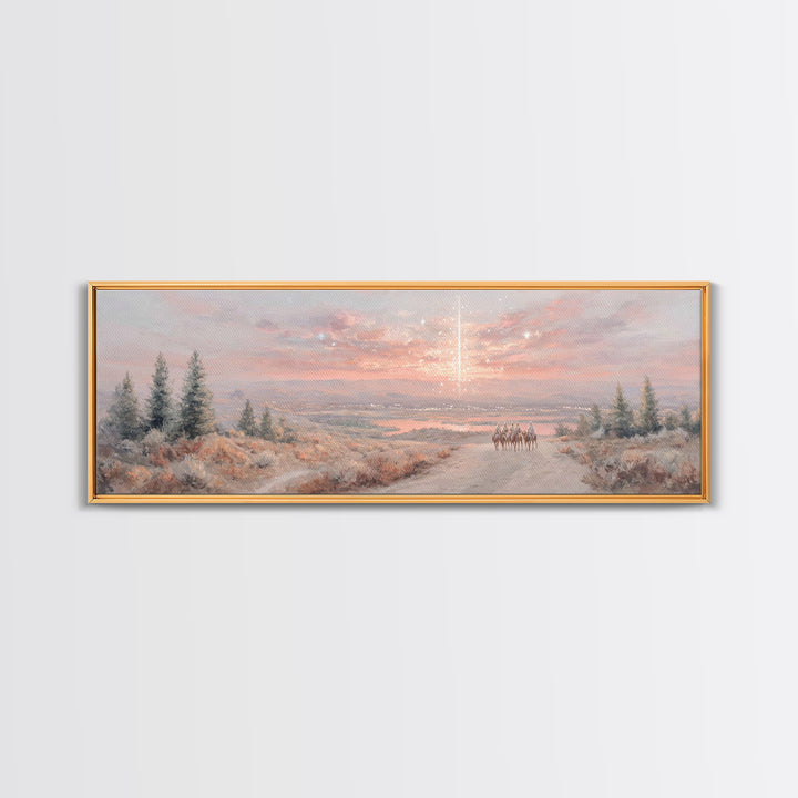 Star Over Mountains | Framed Canvas Print | Christmas Wall Art | Christian Art | Christian Art Canvas | Panoramic Painting | Christian Gift