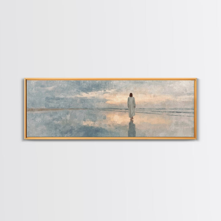 Heavenly Shore Path, Framed Canvas Print, Christian Wall Art, Jesus Painting, Panoramic Art, Christian Art Canvas, Christmas Art