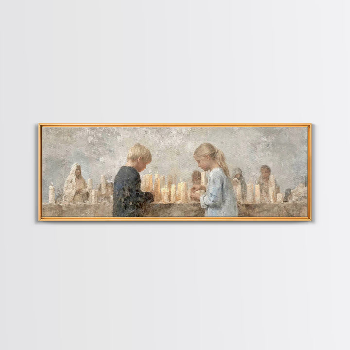 Little Lights Gathered | Framed Canvas Print | Christian Art Print | Christmas Wall Art | Panoramic Art | Christian Art Canvas | Christmas