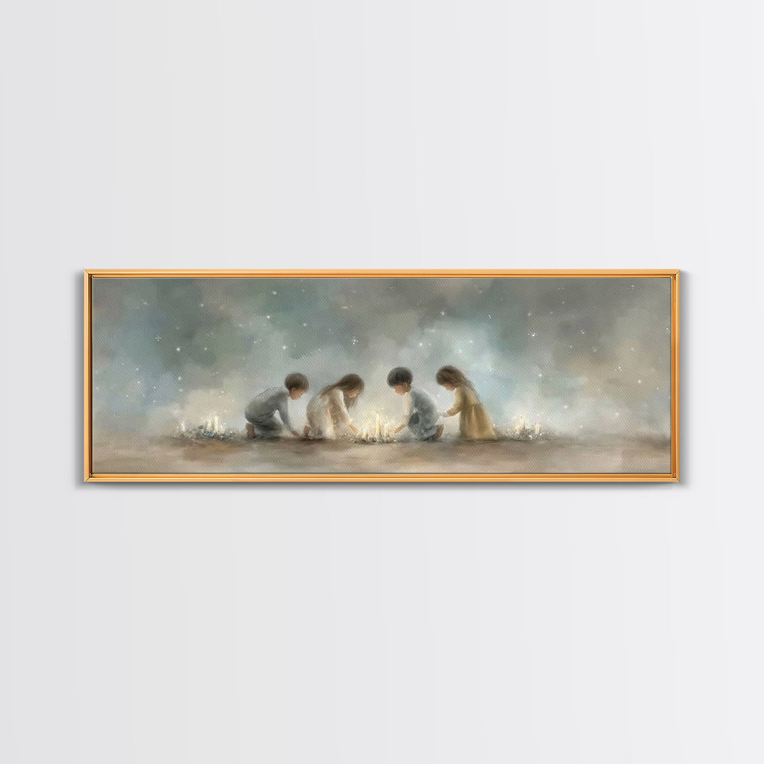 Children Of Wonder, Framed Canvas Print, Christmas Art, Christian Wall Art, Panoramic Print, Christian Art Canvas, Christian Christmas Art