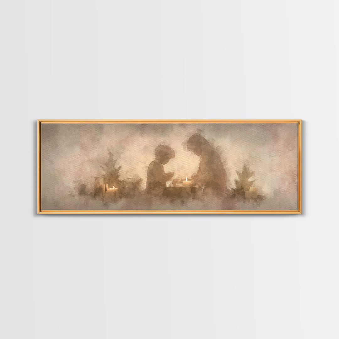 Warm Advent Glow – Framed Canvas Print – Christmas Wall Art – Christian Art Painting – Panoramic Wall Art – Christian Decorations – Christm