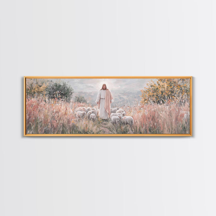 Shepherd Of Mercy – Framed Canvas Print – Jesus Art Print – Christian Wall Art – Panoramic Wall Art – Large Christian Art – Christian Paint