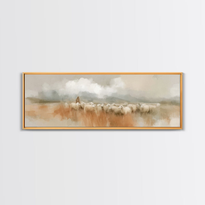 Guiding Gentle Shepherd | Framed Canvas Print | Christian Paintings | Jesus Canvas Art | Panoramic Painting | Christian Decor | Christian A