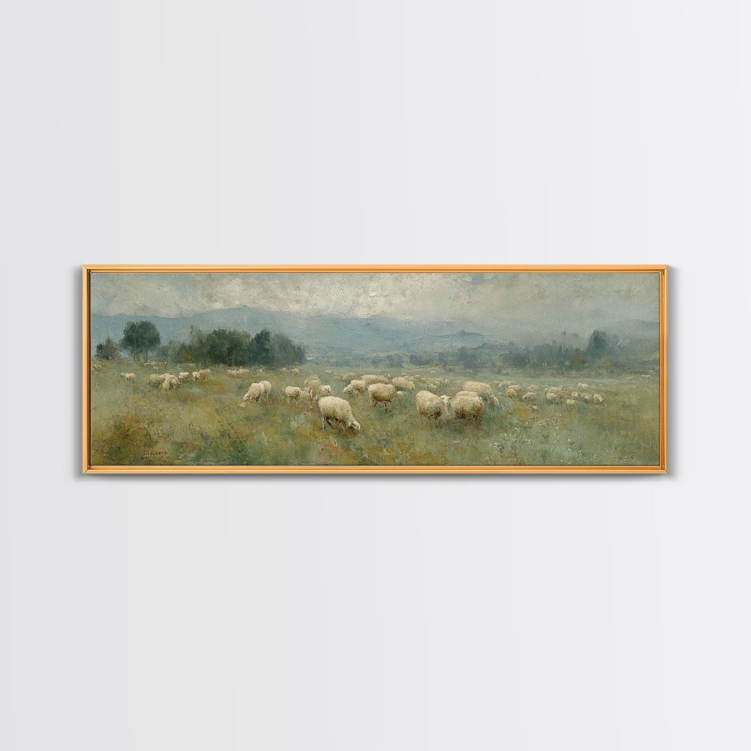 Peaceful Pasture Grace – Framed Canvas Print – Christian Wall Art – Christian Art Canvas – Panoramic Art – Christian Painting – Christian G