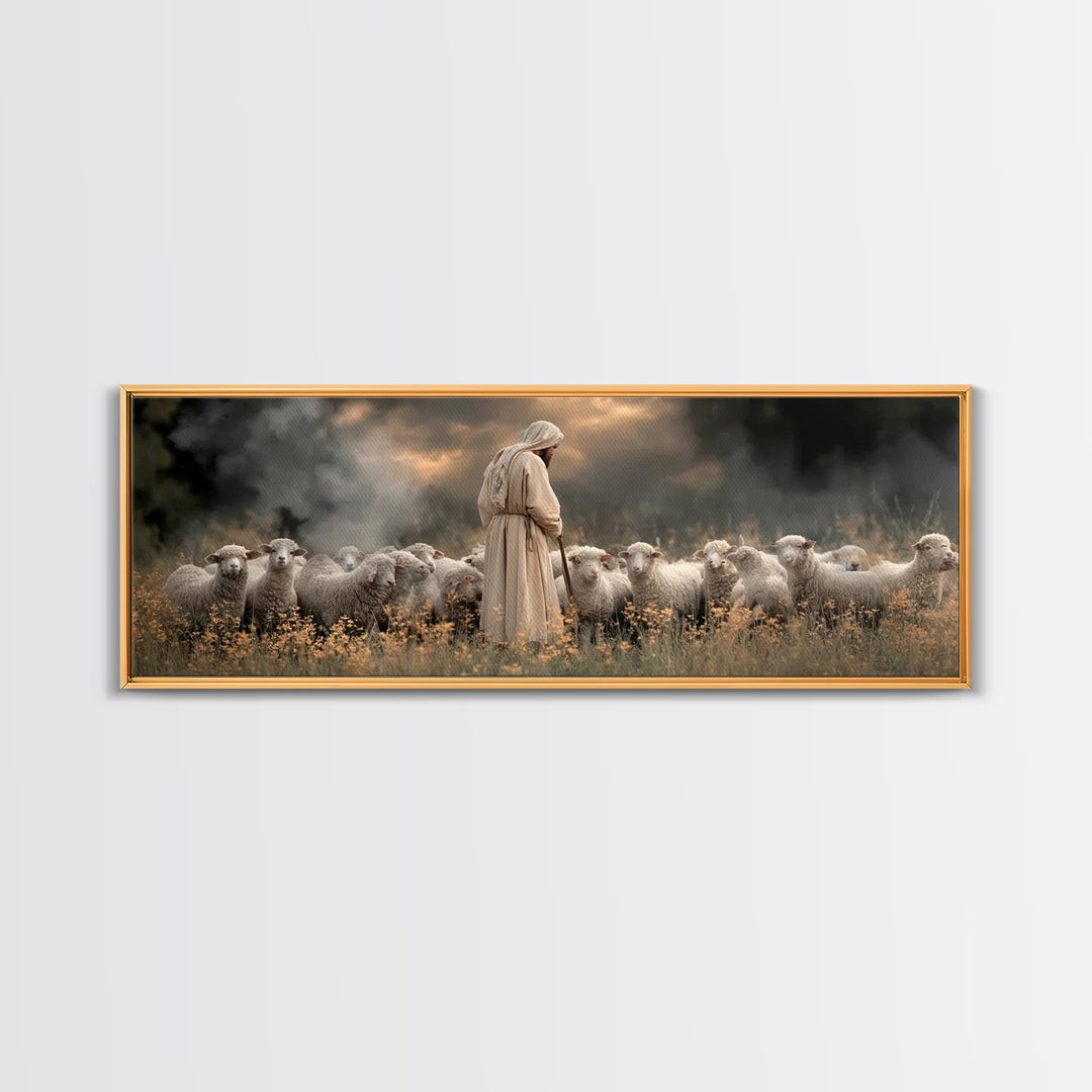 Shepherds Of Peace – Framed Canvas Print – Christian Wall Art – Jesus Painting – Christian Art Canvas – Panoramic Art – Christian Decor