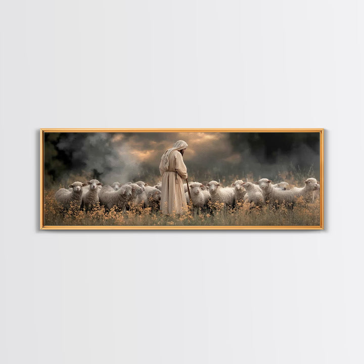 Shepherds Of Peace – Framed Canvas Print – Christian Wall Art – Jesus Painting – Christian Art Canvas – Panoramic Art – Christian Decor
