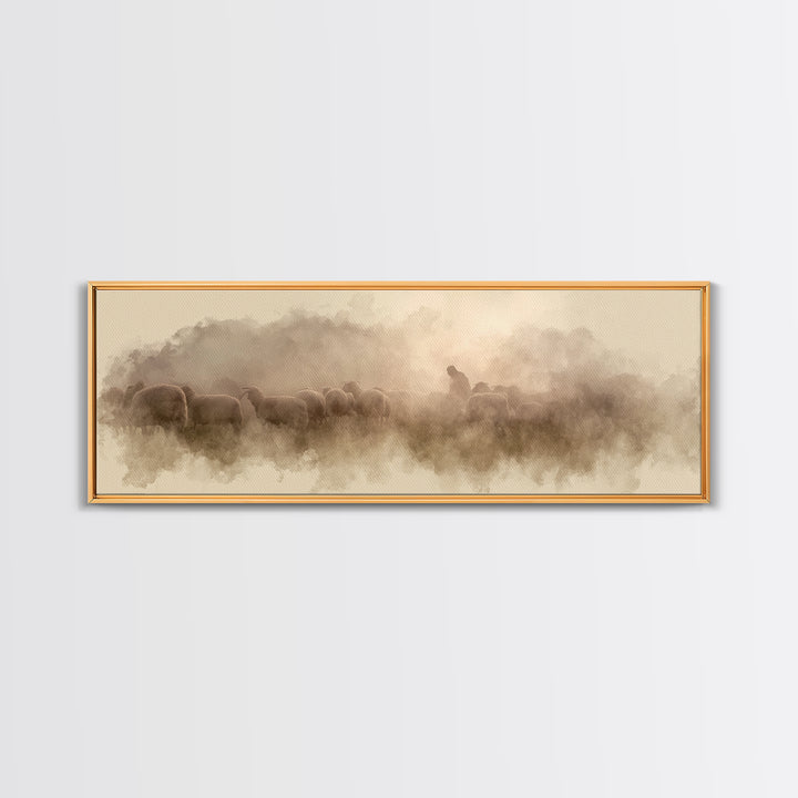 Mist Of Bethlehem, Framed Canvas Print, Christian Art Canvas, Christian Painting, Panoramic Wall Art, Modern Christian Art, Christmas Art