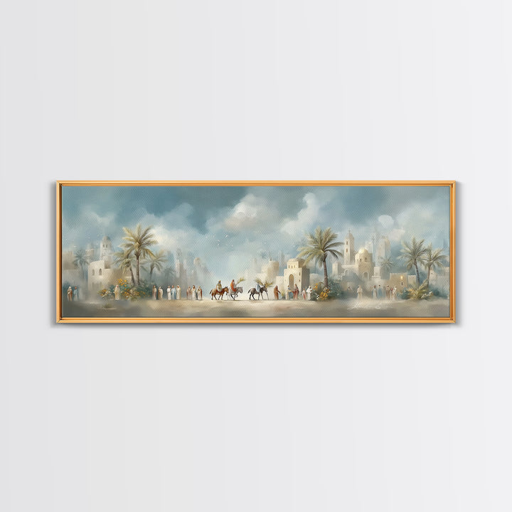 Desert Palm Caravan, Framed Canvas Print, Christian Art Canvas, Panoramic Art, Jesus Wall Art, Christian Decor, Christmas Canvas Wall Art
