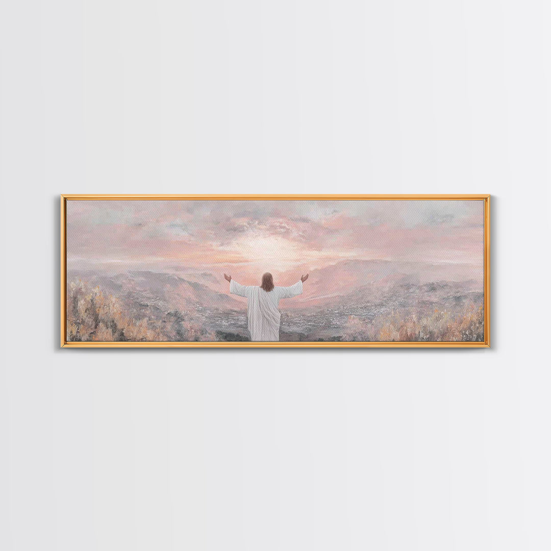 Hills Of Eternal Light | Framed Canvas Print | Panoramic Print | Jesus Painting | Christian Art Canvas | Christian Wall Art