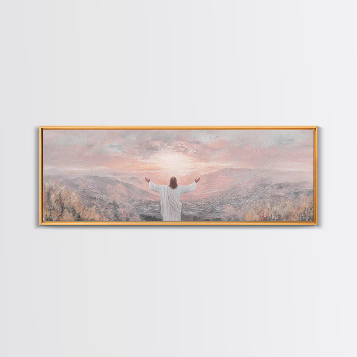 Hills Of Eternal Light | Framed Canvas Print | Panoramic Print | Jesus Painting | Christian Art Canvas | Christian Wall Art