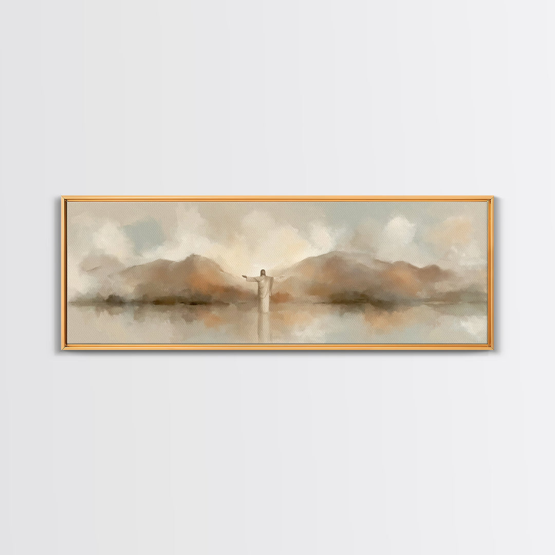 Still Waters Blessing, Framed Canvas Print, Panoramic Art, Christian Wall Art, Christian Art, Jesus Painting