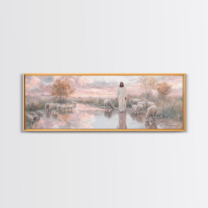 Autumn Pasture Calm | Framed Canvas Print | Panoramic Art | Christian Art | Jesus Painting | Christian Wall Art
