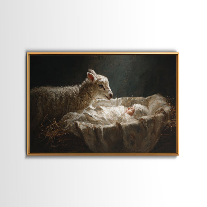 Holy Night Lamb – Framed Canvas Print – Christian Wall Art – Jesus Painting – Christian Christmas Art – Christian Art Canvas – Christmas Wa