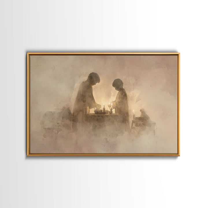 Holy Candle Prayer – Framed Canvas Print – Christian Art Canvas – Christian Wall Art – Christmas Art – Christian Christmas Art – Christian