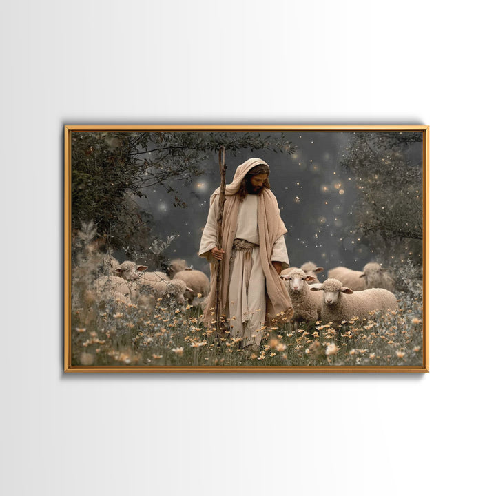 Guardian Of Lambs – Framed Canvas Print – Jesus Painting – Christian Art Canvas – Christian Wall Art – Christian Art – Christian Christmas