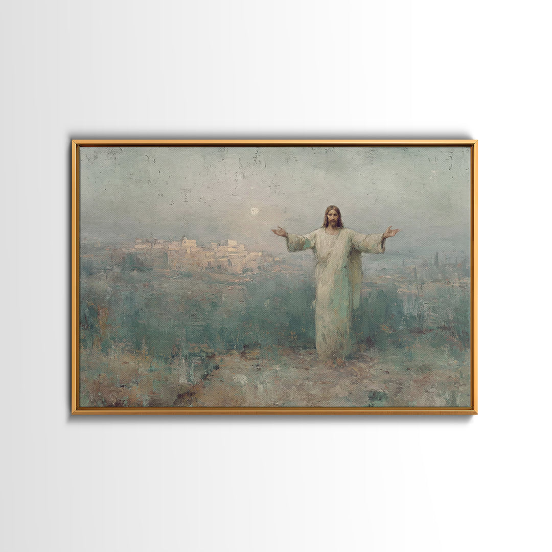 Risen City Blessing – Framed Canvas Print – Christian Wall Art – Jesus Painting – Christian Art Canvas – Vintage Christian Art – Christian