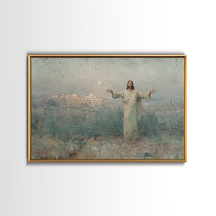 Risen City Blessing – Framed Canvas Print – Christian Wall Art – Jesus Painting – Christian Art Canvas – Vintage Christian Art – Christian