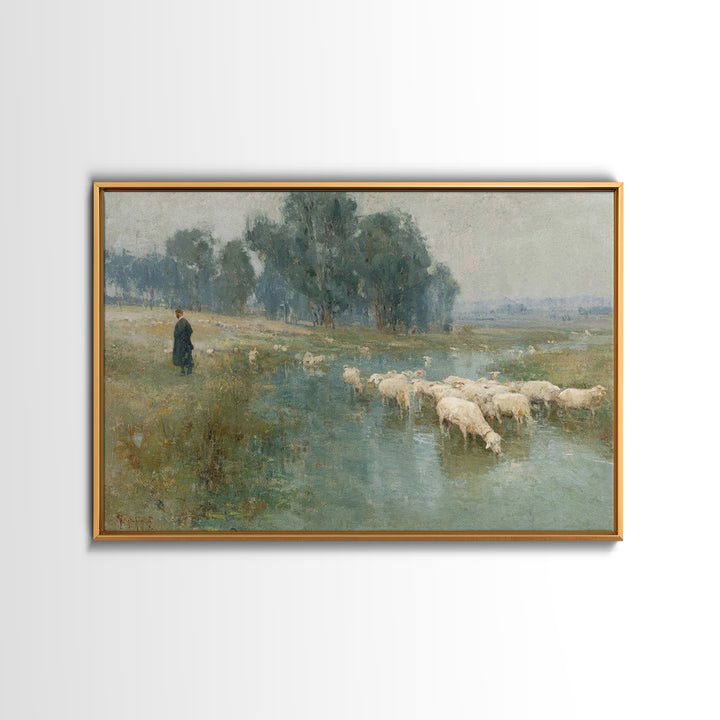 Shepherd’s Quiet Path – Framed Canvas Print – Christian Art Canvas – Pastoral Scenery – Christian Wall Art – Christian Art Print – Christia