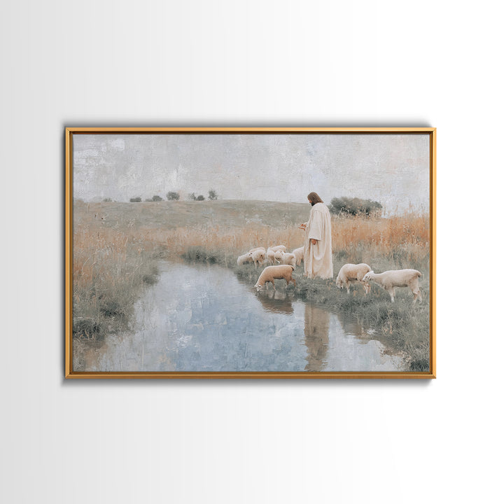 Still Waters Blessing – Framed Canvas Print – Christian Art Canvas – Jesus Painting – Christian Wall Art – Subtle Christian Art – Christian