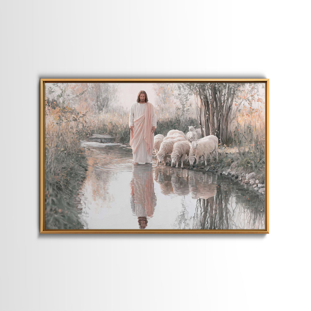Gentle Shepherd Light – Framed Canvas Print – Jesus Painting – Christian Wall Art – Christian Art Canvas – Christian Christmas Art – Christ