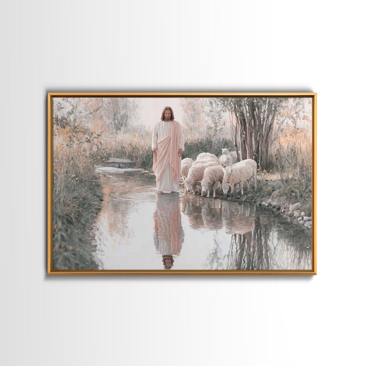 Gentle Shepherd Light – Framed Canvas Print – Jesus Painting – Christian Wall Art – Christian Art Canvas – Christian Christmas Art – Christ