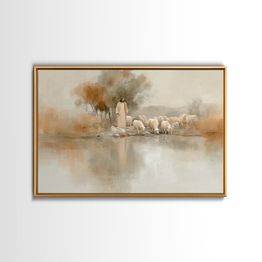 Autumn Pasture Calm – Framed Canvas Print – Christian Wall Art – Jesus Painting – Christian Art Print – Christmas Art – Christian Decor For