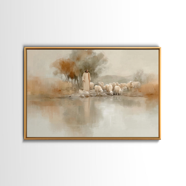Autumn Pasture Calm – Framed Canvas Print – Christian Wall Art – Jesus Painting – Christian Art Print – Christmas Art – Christian Decor For