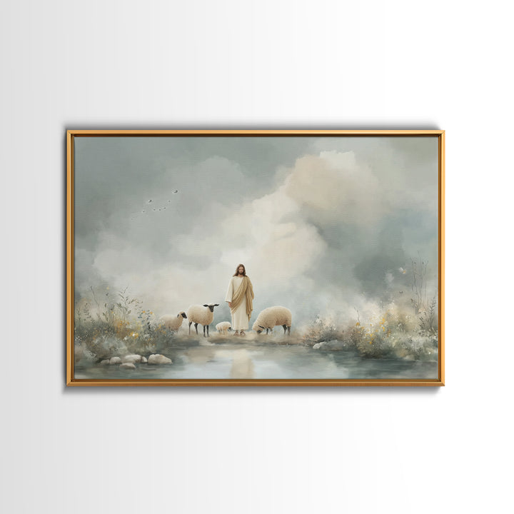 Heavenly Meadow Peace – Framed Canvas Print – Christian Art Canvas – Jesus Painting – Christian Christmas Art – Large Christian Art – Subtl