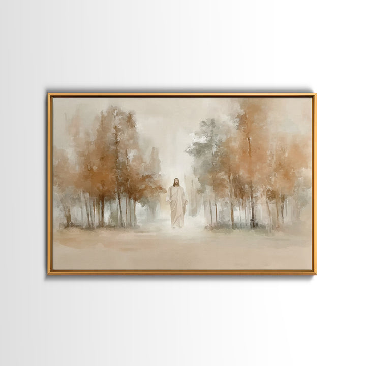 Golden Grove Stillness – Framed Canvas Print – Christian Art Print – Jesus Painting – Christian Wall Art – Christian Christmas Art – Vintag