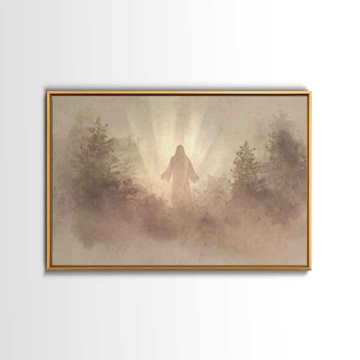 Forest Dawn Presence – Framed Canvas Print – Christian Wall Art – Christian Art Canvas – Jesus Painting – Large Christian Painting – Christ