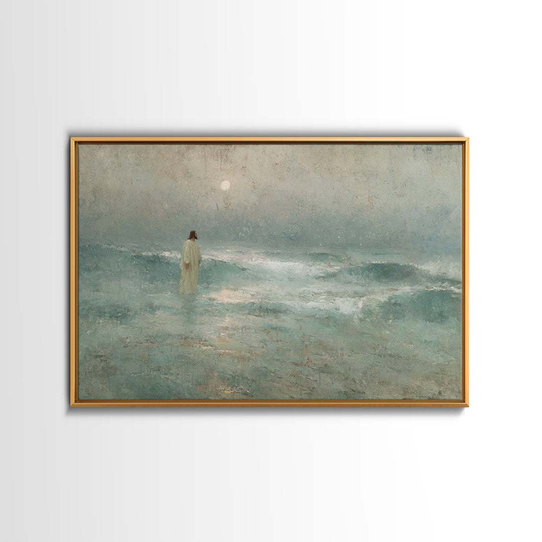 Silent Sea Grace | Framed Canvas Print | Christian Art Canvas | Jesus Painting | Christian Wall Art | Vintage Christian Art | Christmas Art