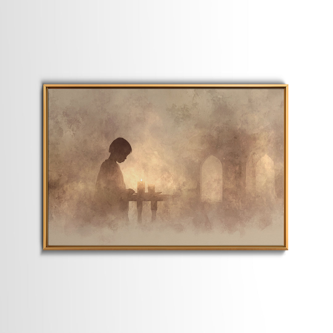 Evening Candle Reverie – Framed Canvas Print – Christian Art Print – Moody Christian Art – Christian Wall Art – Christian Decor