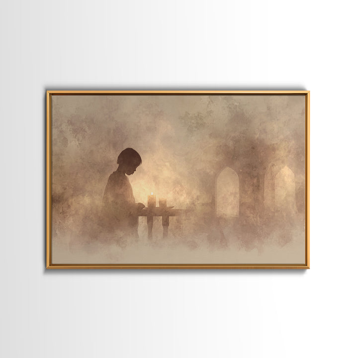 Evening Candle Reverie – Framed Canvas Print – Christian Art Print – Moody Christian Art – Christian Wall Art – Christian Decor