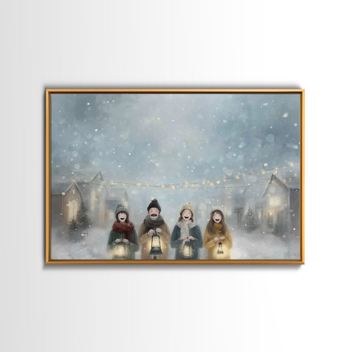 Snowfall Carolers, Framed Canvas Print, Christmas Wall Art, Christian Christmas Art, Christmas Art Canvas, Modern Christmas Art, Christmas