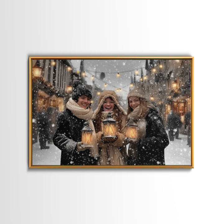 Festive Glow – Framed Canvas Print – Christmas Art Canvas – Christian Christmas Art – Christmas Wall Art – Vintage Christmas Art – Holiday