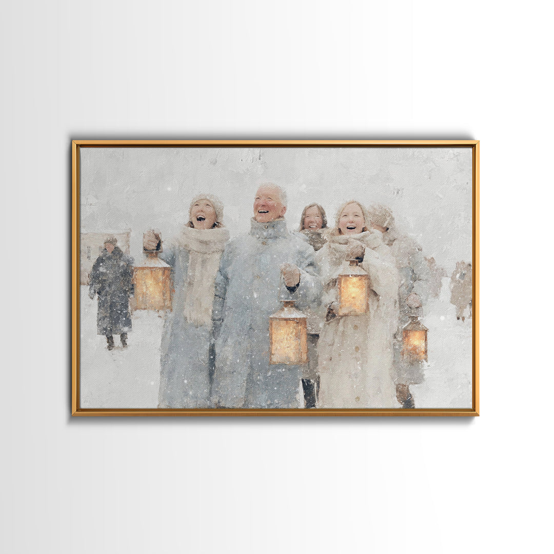 Winter Lantern Choir – Framed Canvas Print – Christmas Art Prints – Christian Christmas Art – Christmas Wall Art – Christmas Art Canvas – H