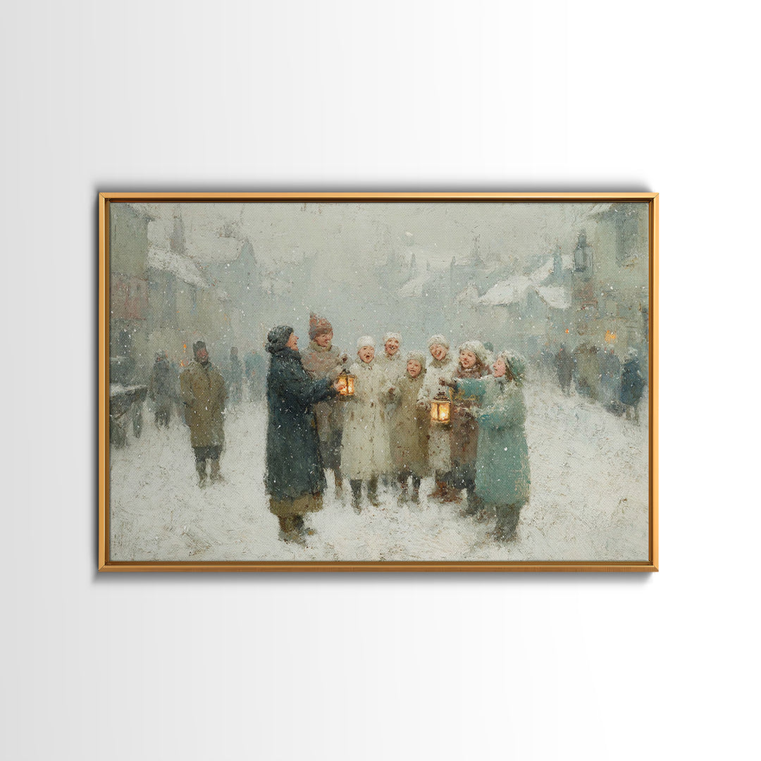 Snowbound Carolers, Framed Canvas Print, Christmas Wall Art, Christian Christmas Art, Christmas Art Canvas, Vintage Christmas Art, Christma