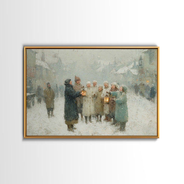 Snowbound Carolers, Framed Canvas Print, Christmas Wall Art, Christian Christmas Art, Christmas Art Canvas, Vintage Christmas Art, Christma