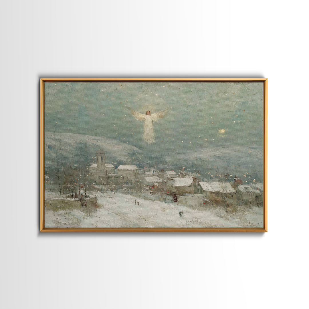 Angel Over Bethlehem – Framed Canvas Print – Christian Christmas Art – Christian Wall Art – Vintage Christian Art – Christmas Canvas Wall A